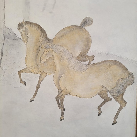 Image 1 of Paravento Byôbu “Cavalli selvaggi”, scuola Kano, periodo Edo, XIX secolo – Giappone