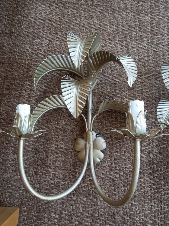 Image 1 of Pair Of Wall Sconces Xxe Palm Exotic Hollywood Regency