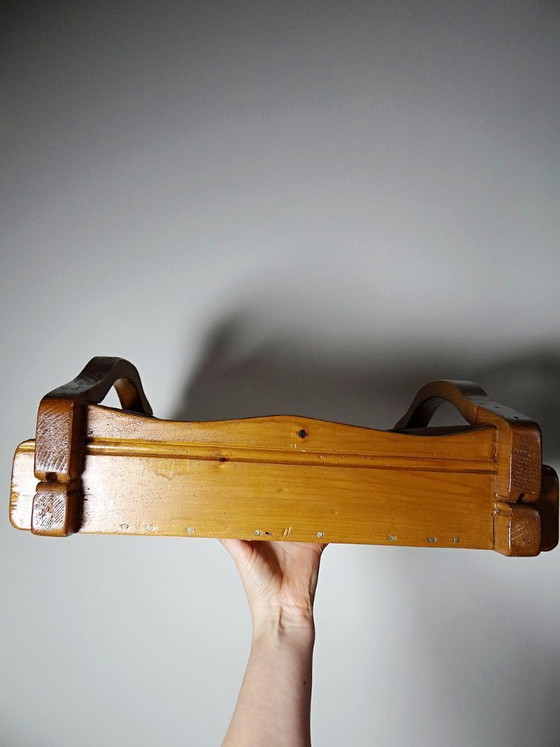 Image 1 of Solid wood tray with handles, handcrafted, rustic style, 1960s-70s