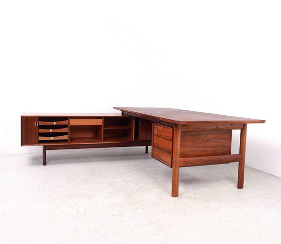 Scrivania Direzionale Vintage con Credenza, Arne Vodder per Sibast, Anni '60, Scrivanie, Legno, Marrone (foto 5 di 15)