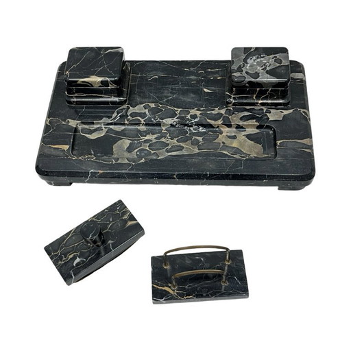 Art Deco directiebureauset, Italiaans Portoro-marmer, jaren 1930, goede staat.