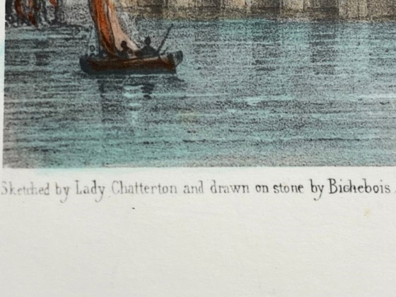 Image 1 of Antique Lithograph 1851 Château de Chenonceaux Sketch of Lady Chatterton