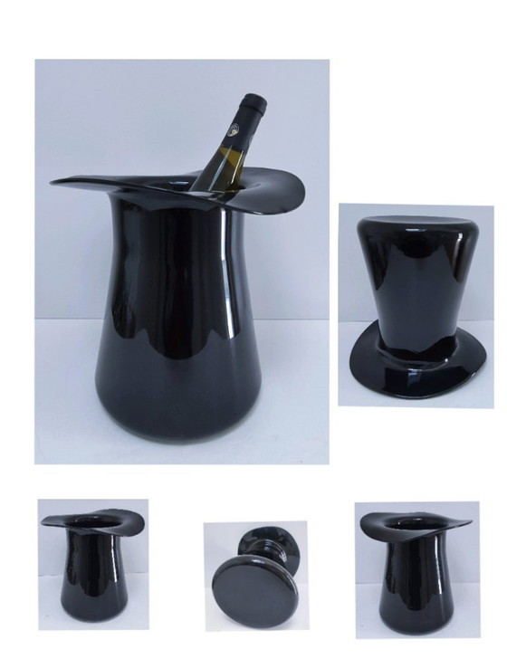 Image 1 of Champagnekoeler van zwart Murano-glas in de vorm van een hoed