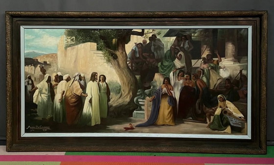 A. De Cramer. Groot schilderij. "Bijbelse scène" – Schilderijen & Tekeningen, Canvas (photo 3 of 8)