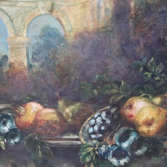 Image 1 of Stilleven, groot olieverfschilderij op doek, Italië, 19e eeuw