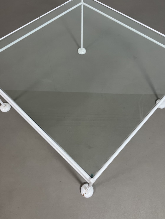 Image 1 of Vintage minimalist coffee table lacquered base with glass top