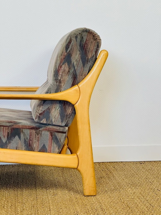 Image 1 of Vintage fauteuil van beukenhout met geometrische stof, 1970