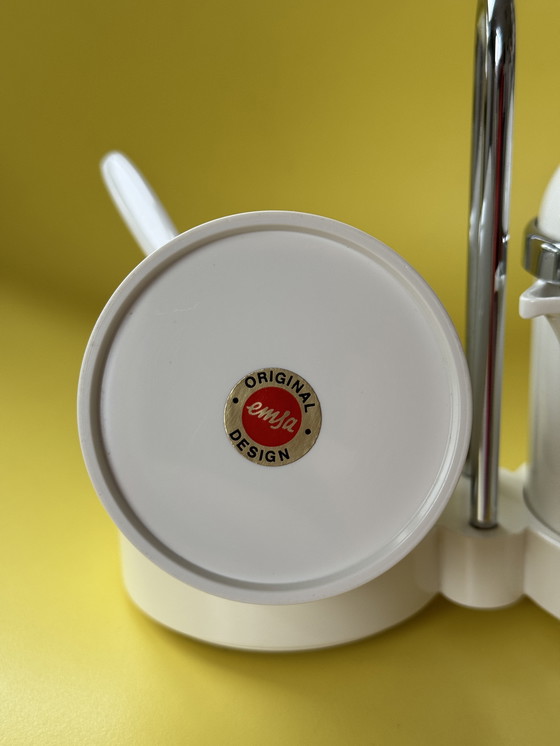 Image 1 of Vintage Emsa melk en suiker set – retro wit kunststof & chroom – West-Duits design jaren 70/80