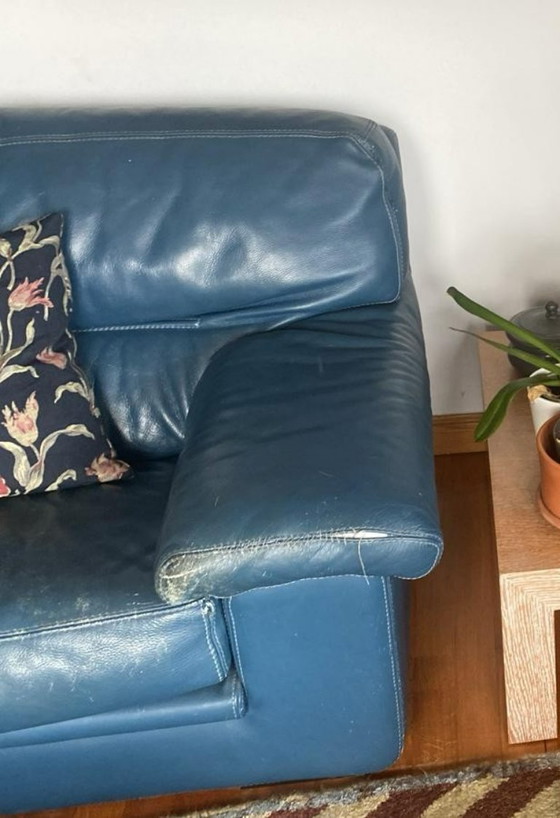 Image 1 of Divano a 2 posti Roche Bobois anni '80, pelle blu