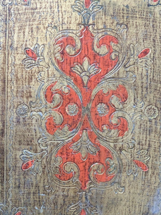 Image 1 of Vintage Florentine Gilt Wood Tray | Hand-Painted Orange & Gold | Midcentury Italian Baroque Decor