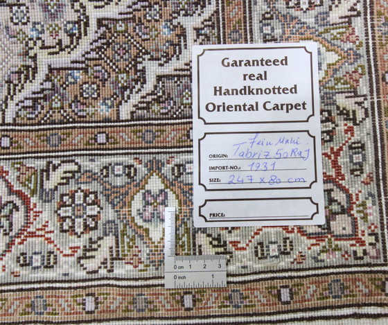 Image 1 of Tappeto persiano originale annodato a mano Tabriz 40 Raj Fine 247 X 80 Cm Condizioni ottimali con seta