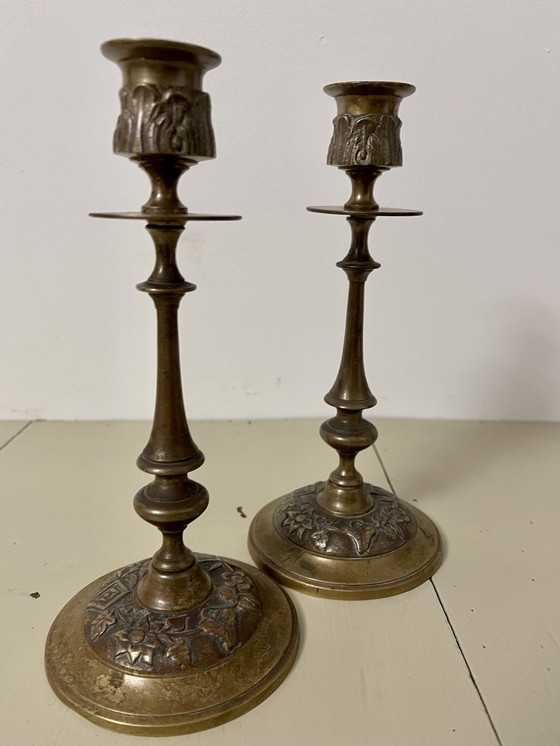 Image 1 of Pair Of Antique Candlesticks