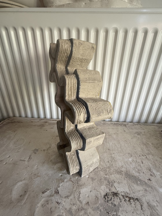 Expressive Architectural Clay Sculpture - Hand-Sculpted Yellow And Raw Stoneware Cross Totem – Other (photo 5 of 7)