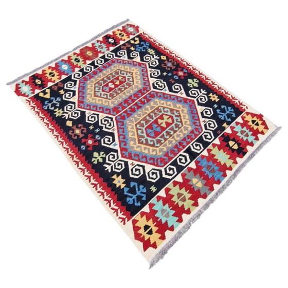 Alfombra Kilim Maimana tejida a mano | Tejido plano tradicional de lana | 155 × 203 cm (61 × 80 pulgadas) (photo 5 of 10)
