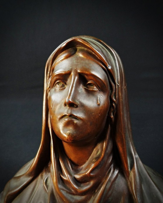 Image 1 of Oscar Ruffony (1874-1946) Büste Tränende Jungfrau Maria Regula auf Marmor Art Deco