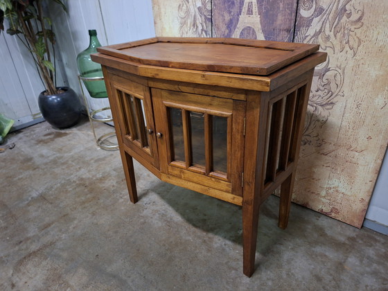 Image 1 of Teak tea cabinet, display cabinet, whiskey bar, wine table with removable serving tray. Dimensions: 78x50cm and 75cm high.