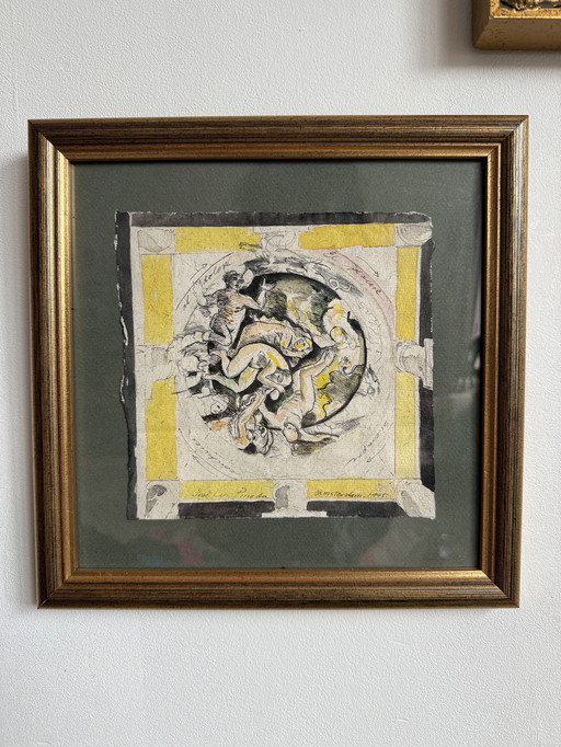 Belle aquarelle encadrée de Jose Luis Pineda 1995 Amsterdam