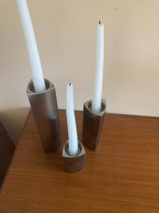 Image 1 of Set of 3 Vintage candlesticks Herstal Denmark