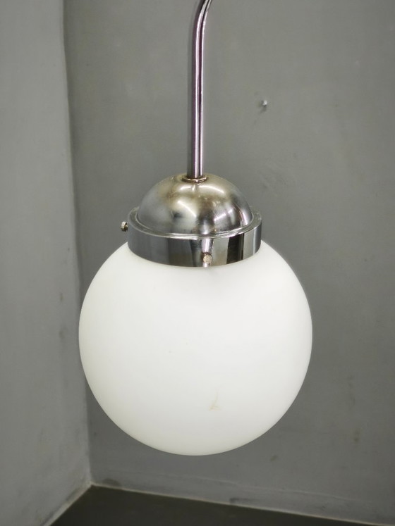 Image 1 of 1940s Czech Bauhaus Chandelier with Opaline Glass Globes