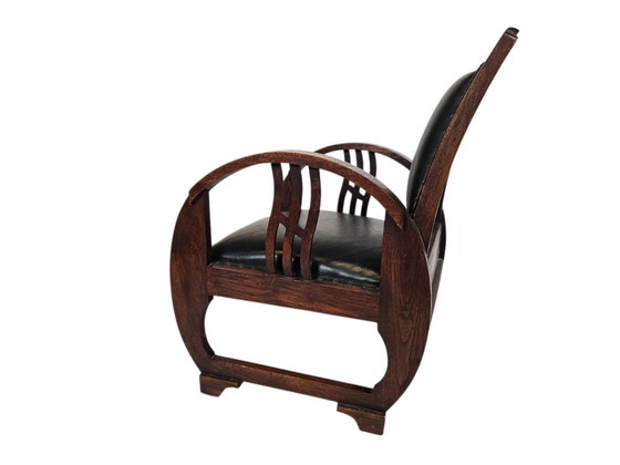 Image 1 of Art Deco - Arm Chair - Clubfauteuil - gebeitst hout - leren bekleding - Frankrijk - 1930's