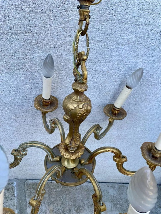 Image 1 of Lampadario in ottone in stile Luigi XV con 5 luci