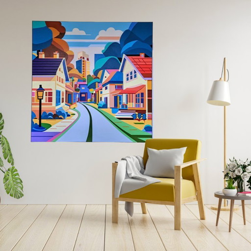 Colorful abstract painting "Home Sweet Home" - acrylic on MDF by Franklin van Dam (95x95 cm)