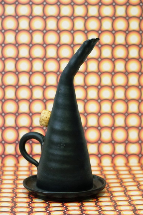 Image 1 of Lampada a olio in ceramica da studio firmata unica (1981) – Arte brutalista nera
