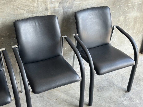 Image 1 of Set of 4 Leolux Cimarrone dining chairs – black leather & chrome