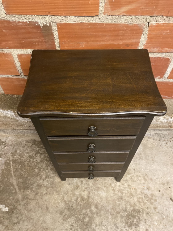 Image 1 of Commode Chiffonnier Ancien 5 Tiroirs Bois Vintage #D396