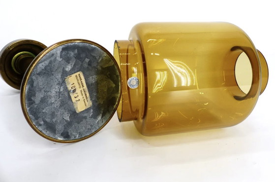 Image 1 of Set of 3 large Swedish candlesticks in brass and tinted glass by Hans-Agne Jakobsson for Markaryd, model L-102/32 "Claudia" 1960