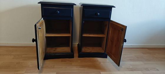 Image 1 of set of 2 dark blue bedside tables – sleek & modern