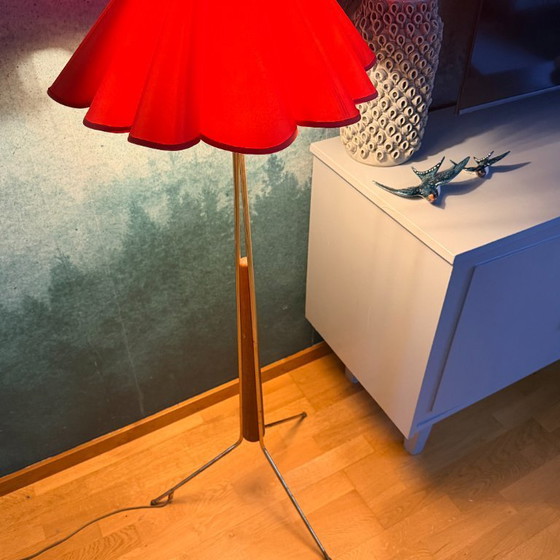 Image 1 of Scandinavian Mid-Century Floor Lamp in Teak and Brass with Original Shade