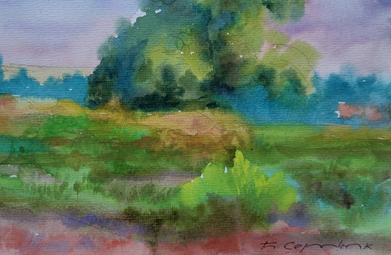 Original Watercolor Painting Nature Landscape Meadow August Summer Day – Paintings & Drawings, Paper (photo 7 of 7)