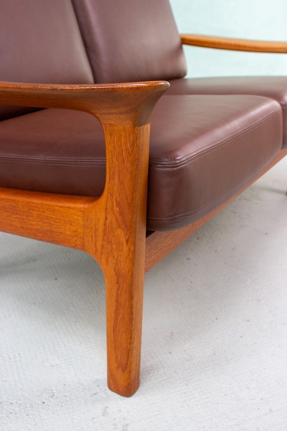 Image 1 of Canapé vintage en teck, style danois, Juul Kristensen, cuir, milieu du siècle