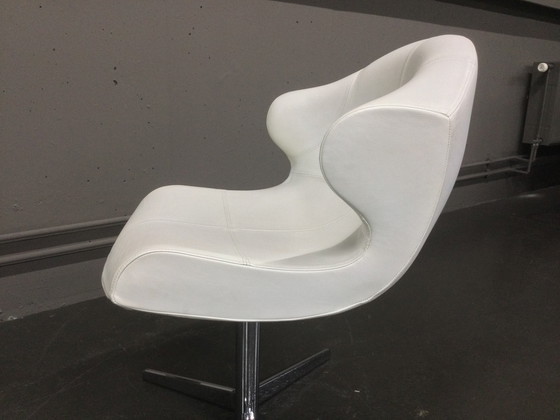 Image 1 of 2x Lignet Roset Bridge Chair Alster Silla giratoria de cuero Sillón blanco
