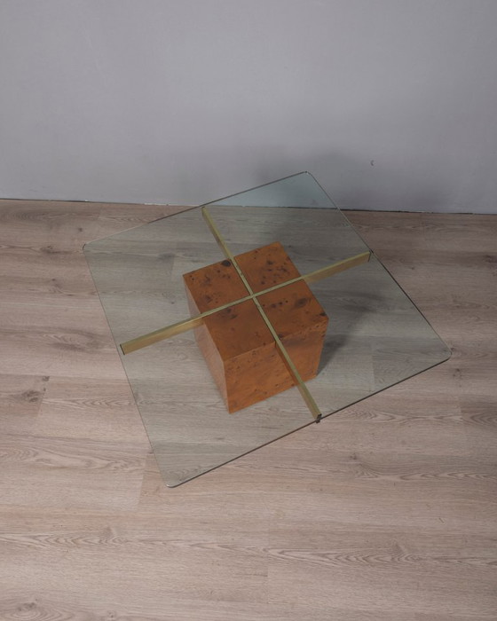 Tavolino vintage in radica e vetro, design italiano anni '70 – Tavolini, Legno (photo 3 of 10)
