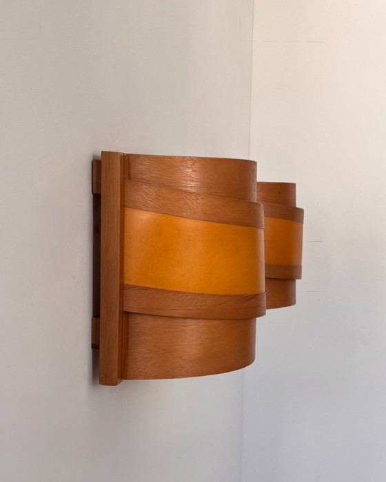 Paire D'Appliques Vintage Lamelles De Pin, Suède 1970 – Appliques murales, Wood (photo 4 of 6)