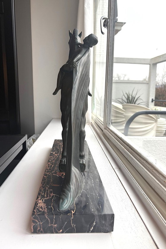 Image 1 of Escultura monumental Art Déco de Charles Lemanceau (Charles), década de 1930: figura alada a caballo