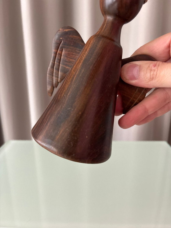 Hölzerne Engelsfigur, Dunkelbraun, Dekorative Objekte, Holz, Andere, Vintage (Foto 2 von 8)
