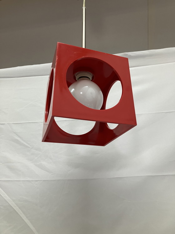Image 1 of Vintage Kubus Rode Kunststof Hanglamp Jaren 60/70
