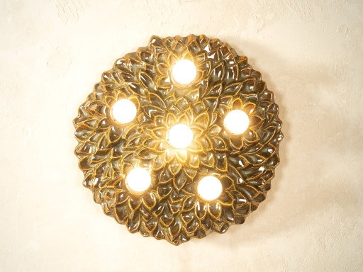 Lampada da parete in ceramica degli anni '70 con decorazioni floreali. – wandlampen (photo 2 of 7)