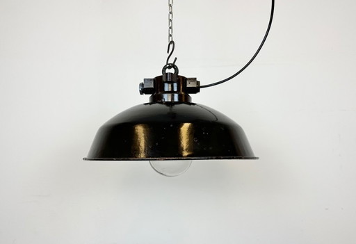 Industrial Black Enamel Factory Pendant Lamp, 1950s