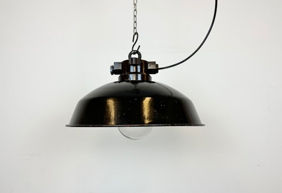 Image 1 of Industrial Black Enamel Factory Pendant Lamp, 1950s