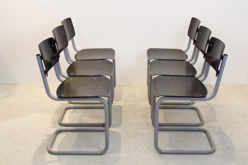 Set of six Gispen Industrial Plywood Chairs