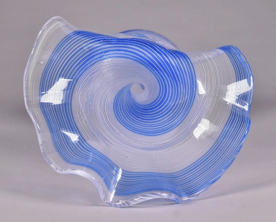 Image 1 of Murano vase by Dino Martens for Aureliano Toso – Blue & white filigree – Italian design