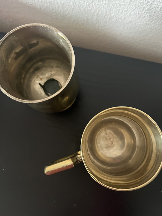 Image 1 of antique brass cups/tankards set