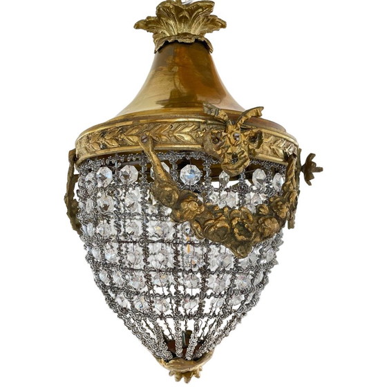 Image 1 of Par de apliques de pared XL de 2 pulgadas, estilo Luis XVI francés, con cestas de cristal.