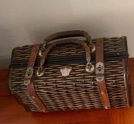Antieke Franse rieten handtas — Napoleon III, circa 1890 — – Decoratieve objecten, Wicker, Leather (photo 2 of 30)
