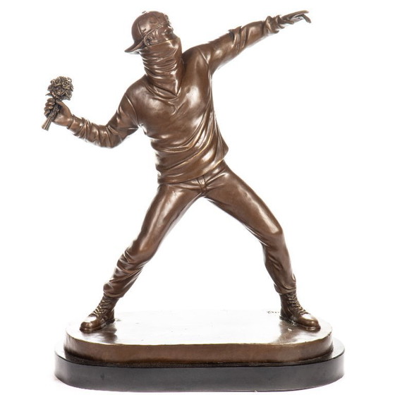 Image 1 of Banksy flower thrower bronze statue large model