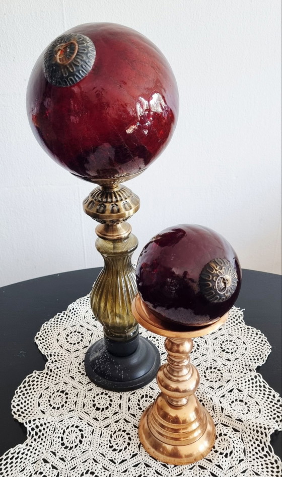 Vintage crackled glass Christmas ornament set of 2, Decorative Objects, Metal, Purple (photo 2 of 15)